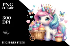 Colorful Baby Unicorn Cupcakes PNG Product Image 2