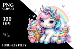 Colorful Baby Unicorn Cupcakes PNG Product Image 3