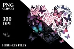 Digital Butterfly Silhouette Heart PNG Product Image 2