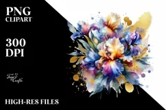 Vibrant Abstract Watercolor Bouquet with Iris | Clipart Product Image 1