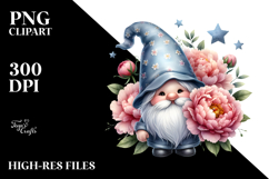 Cute Gnome with Peonies, PNG Product Image 2