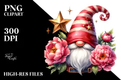 Cute Gnome with Peonies, PNG Product Image 2