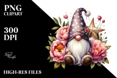 Cute Gnome with Peonies, PNG Product Image 2
