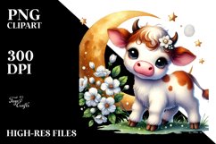 Watercolor Baby Highland Cow with Jasmine PNG Product Image 2