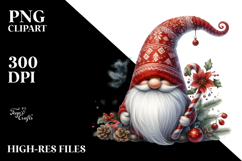 Detailed Whimsical Watercolor Christmas Gnome PNG Product Image 2