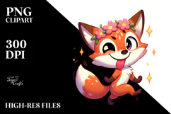 Goofy Cartoon Fox with Flower Crown, Summer PNG Product Image 2