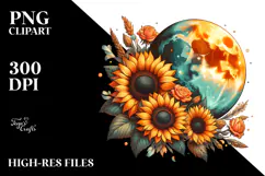 Vintage Postcard Half Moon with Sunflowers PNG Product Image 2