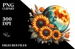 Vintage Postcard Half Moon with Sunflowers PNG Product Image 1
