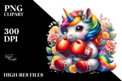 Playful Baby Unicorn with Boxer's Gloves, Watercolor PNG Product Image 2