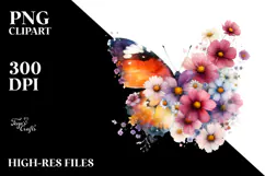 Colorful Butterfly with Flowers PNG Product Image 2
