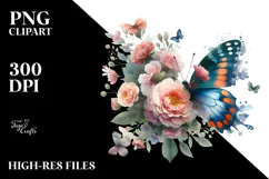 Colorful Butterfly with Flowers PNG Product Image 2