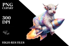 Colorful Baby Highland Cow Riding Comet PNG Product Image 2