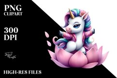 Cute Baby Unicorn in Johnu Bravo Pose Clipart Product Image 1