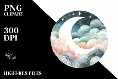 Retro Whimsical Moon in Watercolor | Clipart Product Image 1