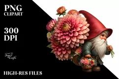 Detailed Gnome Dahlia Bouquet Digital Painting Product Image 1