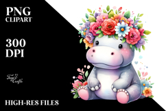 Cute Vibrant Sitting Hippo Cartoon | Sublimation Clipart Product Image 2