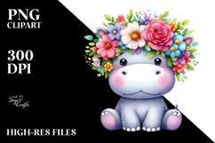 Cute Vibrant Sitting Hippo Cartoon | Sublimation Clipart Product Image 2