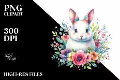 Colorful Bunny Floral Watercolor Clipart Product Image 1