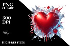 Glossy Red Heart on Splashy Background PNG Product Image 2