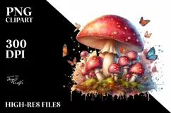 Detailed Mushroom Watercolor Splash PNG Product Image 1