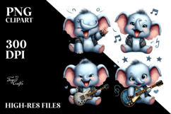 aCute Energetic Rocker Elephant with Goofy Smile, PNG Product Image 2