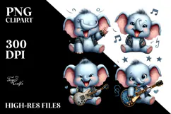 aCute Energetic Rocker Elephant with Goofy Smile, PNG Product Image 2
