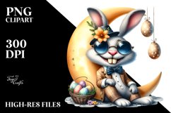 Goofy Bunny on Half Moon PNG Product Image 2