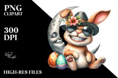Goofy Bunny on Half Moon PNG Product Image 2