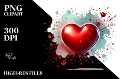 Red Glossy Heart on Splashy Background PNG Product Image 2