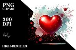 Red Glossy Heart on Splashy Background PNG Product Image 2