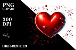 Red Glossy Heart on Splashy Background PNG Product Image 2