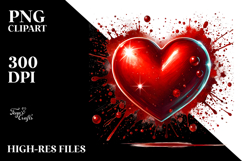 Red Glossy Heart on Splashy Background PNG Product Image 2
