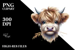 Graceful Highland Cow with Hay Straw PNG Product Image 2