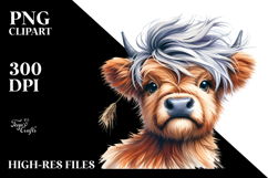 Graceful Baby Highland Cow with Cool Hair PNG Product Image 2