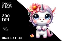 Colorful Baby Unicorn Standing Watercolor | Clipart Product Image 1