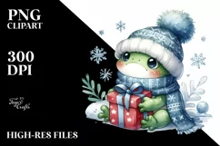 Cute Baby Frog with Christmas Tree, Winter PNG Product Image 1