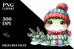 Cute Baby Frog Holding Present, Transparent PNG Product Image 1