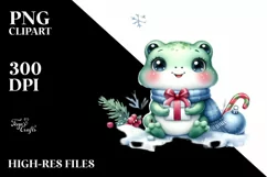 Cute Baby Frog with Christmas Tree, Winter PNG Product Image 3