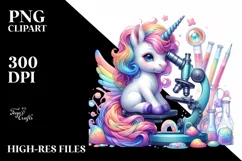 Colorful Baby Unicorn with Microscope PNG Product Image 1