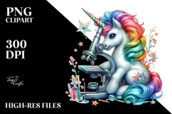 Colorful Baby Unicorn with Microscope PNG Product Image 2