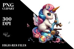 Colorful Baby Unicorn with Microscope PNG Product Image 1