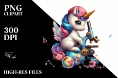 Colorful Baby Unicorn with Microscope PNG Product Image 1
