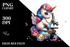 Colorful Baby Unicorn with Microscope PNG Product Image 2