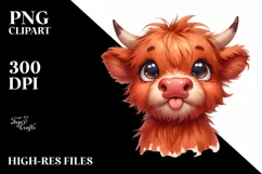 Funny Highland Cow Watercolor PNG Product Image 1