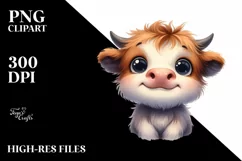 Funny Highland Cow Watercolor PNG Product Image 3