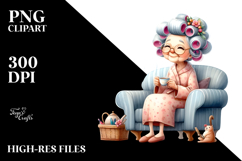 Old Lady Watercolor Character Sitting on Sofa | Sublimation Product Image 2