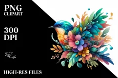 Vibrant Bird with Flowers PNG Product Image 3