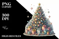 Glittery Digital Painting of Christmas Tree with Gifts, Product Image 1