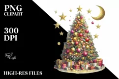 Glittery Digital Painting of Christmas Tree with Gifts, Product Image 3