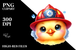 Vibrant Watercolor Baby Chicken with Firefighter Hat, PNG Product Image 2